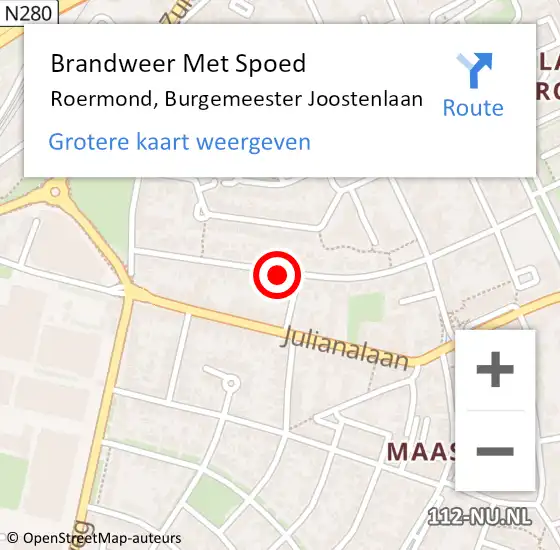 Locatie op kaart van de 112 melding: Brandweer Met Spoed Naar Roermond, Burgemeester Joostenlaan op 1 september 2019 11:36