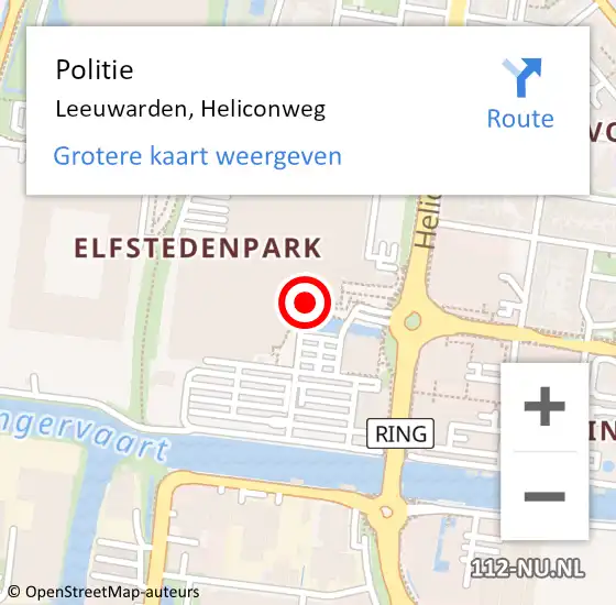 Locatie op kaart van de 112 melding: Politie Leeuwarden, Heliconweg op 1 september 2019 12:04