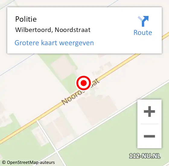 Locatie op kaart van de 112 melding: Politie Wilbertoord, Noordstraat op 1 september 2019 13:00