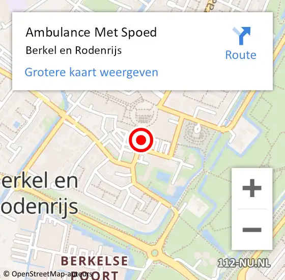 Locatie op kaart van de 112 melding: Ambulance Met Spoed Naar Berkel en Rodenrijs op 1 september 2019 14:35