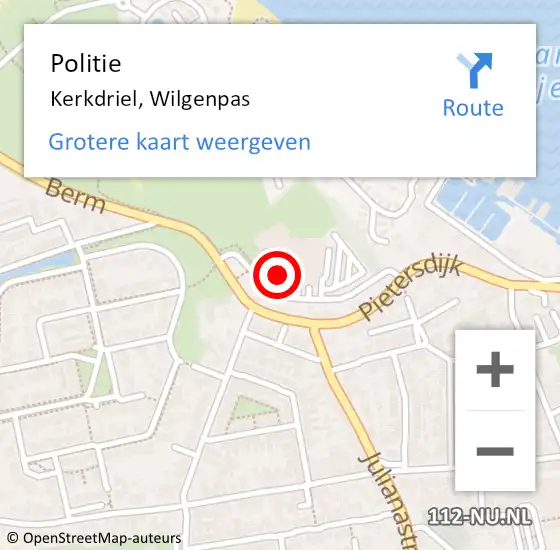 Locatie op kaart van de 112 melding: Politie Kerkdriel, Wilgenpas op 1 september 2019 15:09