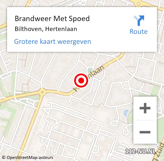 Locatie op kaart van de 112 melding: Brandweer Met Spoed Naar Bilthoven, Hertenlaan op 1 september 2019 15:54