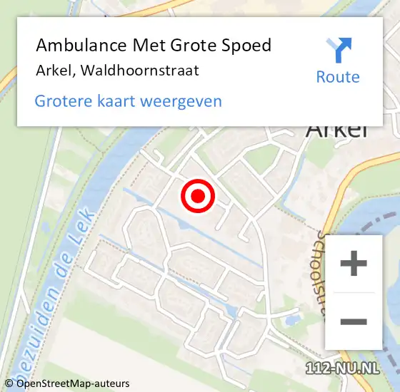 Locatie op kaart van de 112 melding: Ambulance Met Grote Spoed Naar Arkel, Waldhoornstraat op 1 september 2019 16:21