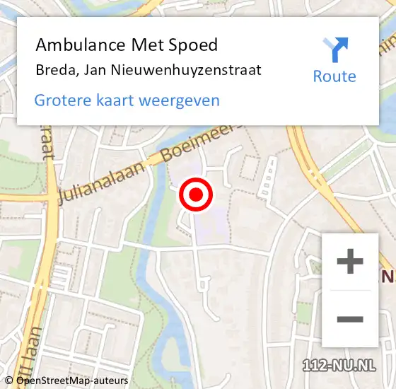 Locatie op kaart van de 112 melding: Ambulance Met Spoed Naar Breda, Jan Nieuwenhuyzenstraat op 1 september 2019 16:42