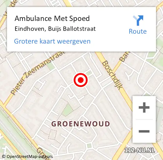 Locatie op kaart van de 112 melding: Ambulance Met Spoed Naar Eindhoven, Buijs Ballotstraat op 1 september 2019 18:10