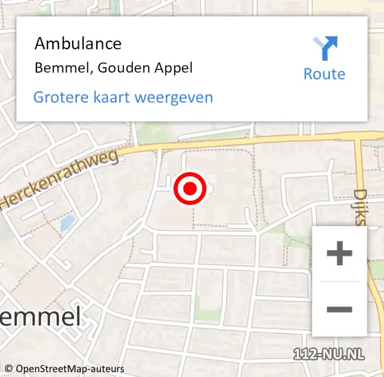Locatie op kaart van de 112 melding: Ambulance Bemmel, Gouden Appel op 1 september 2019 18:39