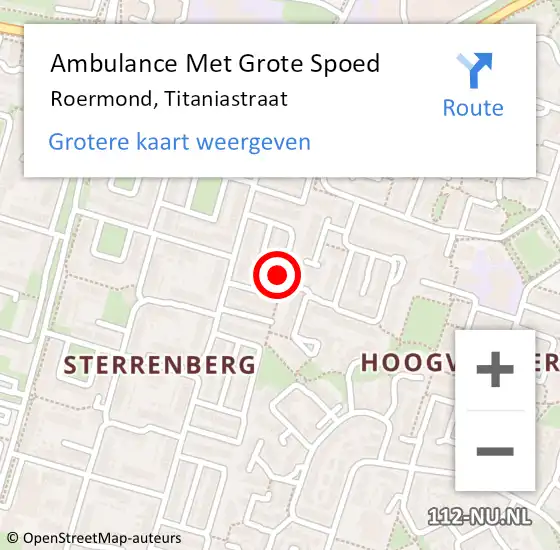 Locatie op kaart van de 112 melding: Ambulance Met Grote Spoed Naar Roermond, Titaniastraat op 1 september 2019 18:40