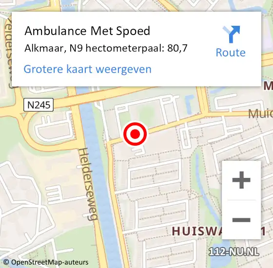 Locatie op kaart van de 112 melding: Ambulance Met Spoed Naar Alkmaar, N9 hectometerpaal: 80,7 op 1 september 2019 19:13