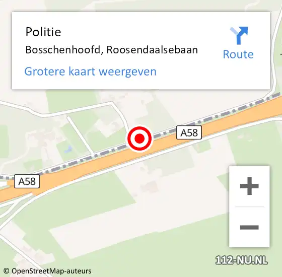 Locatie op kaart van de 112 melding: Politie Bosschenhoofd, Roosendaalsebaan op 1 september 2019 21:04