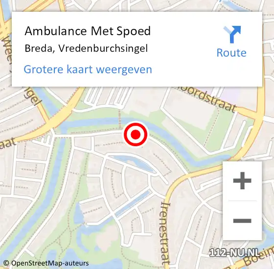 Locatie op kaart van de 112 melding: Ambulance Met Spoed Naar Breda, Vredenburchsingel op 1 september 2019 22:16