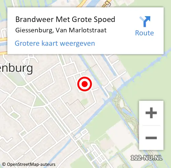 Locatie op kaart van de 112 melding: Brandweer Met Grote Spoed Naar Giessenburg, Van Marlotstraat op 1 september 2019 22:17