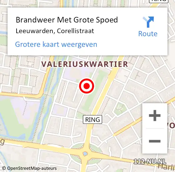 Locatie op kaart van de 112 melding: Brandweer Met Grote Spoed Naar Leeuwarden, Corellistraat op 1 september 2019 22:24