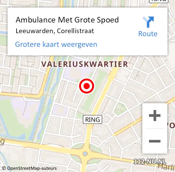 Locatie op kaart van de 112 melding: Ambulance Met Grote Spoed Naar Leeuwarden, Corellistraat op 1 september 2019 22:30