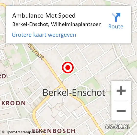 Locatie op kaart van de 112 melding: Ambulance Met Spoed Naar Berkel-Enschot, Wilhelminaplantsoen op 2 september 2019 00:06