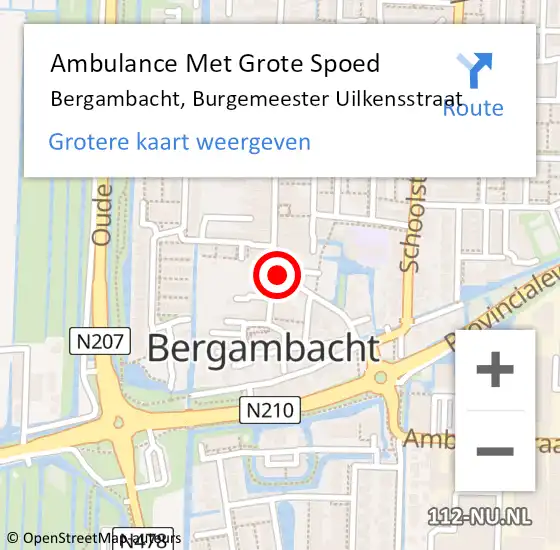 Locatie op kaart van de 112 melding: Ambulance Met Grote Spoed Naar Bergambacht, Burgemeester Uilkensstraat op 12 april 2014 13:58