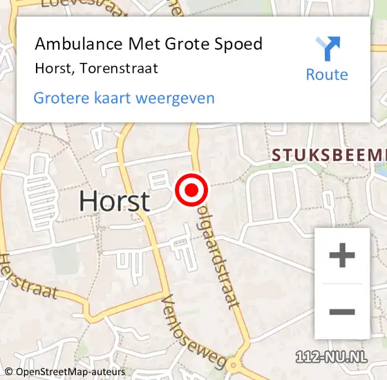 Locatie op kaart van de 112 melding: Ambulance Met Grote Spoed Naar Horst, Torenstraat op 12 april 2014 14:04