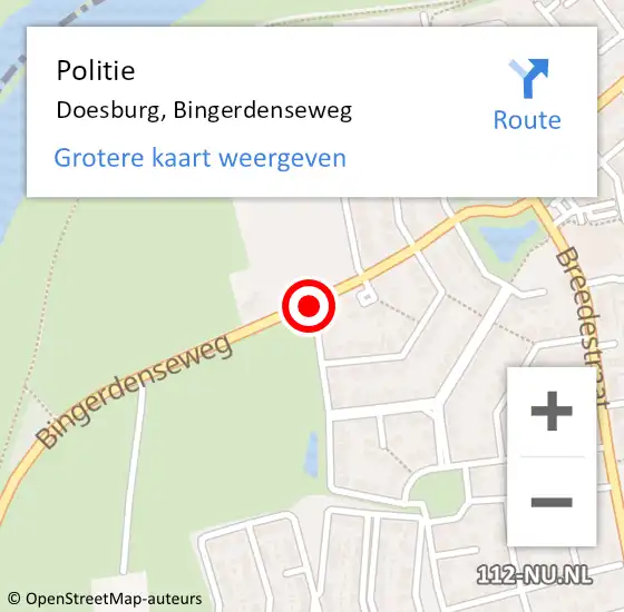 Locatie op kaart van de 112 melding: Politie Doesburg, Bingerdenseweg op 2 september 2019 07:36