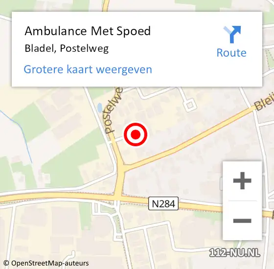 Locatie op kaart van de 112 melding: Ambulance Met Spoed Naar Bladel, Postelweg op 2 september 2019 07:46