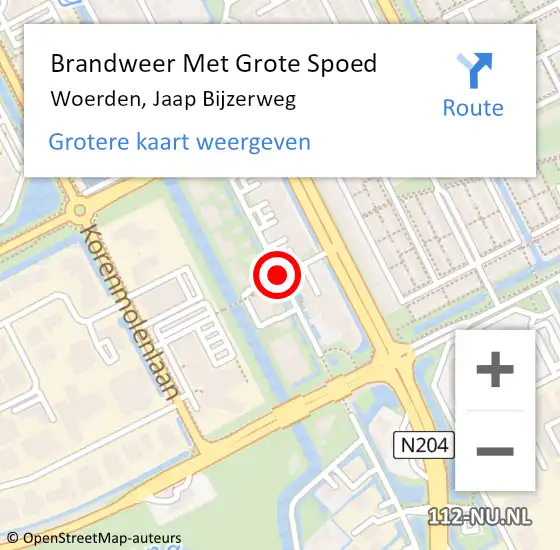 Locatie op kaart van de 112 melding: Brandweer Met Grote Spoed Naar Woerden, Jaap Bijzerweg op 2 september 2019 08:44