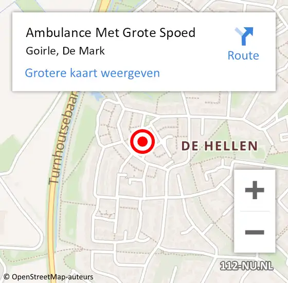 Locatie op kaart van de 112 melding: Ambulance Met Grote Spoed Naar Goirle, De Mark op 2 september 2019 08:45