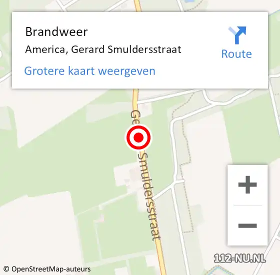 Locatie op kaart van de 112 melding: Brandweer America, Gerard Smuldersstraat op 2 september 2019 08:59