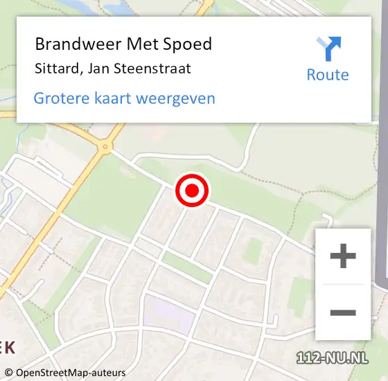 Locatie op kaart van de 112 melding: Brandweer Met Spoed Naar Sittard, Jan Steenstraat op 2 september 2019 09:10