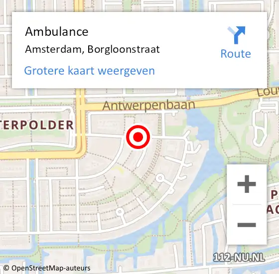 Locatie op kaart van de 112 melding: Ambulance Amsterdam, Borgloonstraat op 2 september 2019 10:34