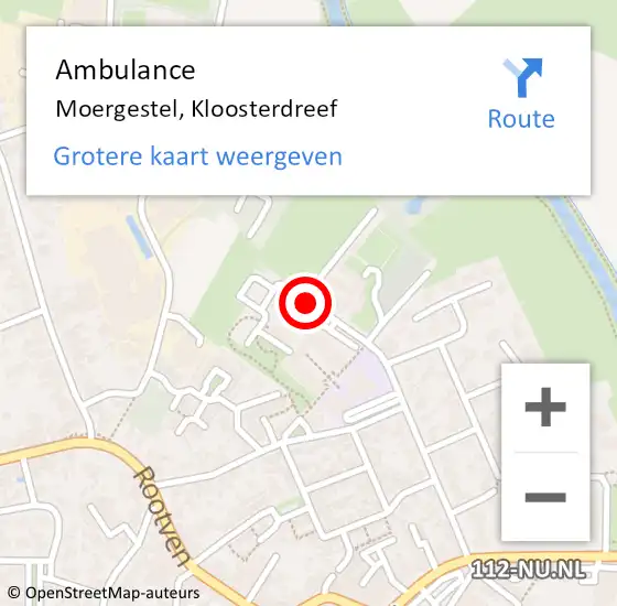 Locatie op kaart van de 112 melding: Ambulance Moergestel, Kloosterdreef op 2 september 2019 11:11