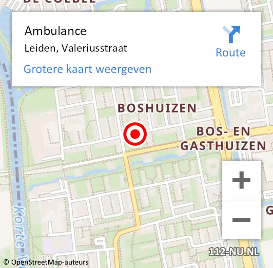 Locatie op kaart van de 112 melding: Ambulance Leiden, Valeriusstraat op 2 september 2019 11:19