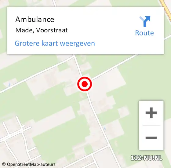 Locatie op kaart van de 112 melding: Ambulance Made, Voorstraat op 2 september 2019 11:56