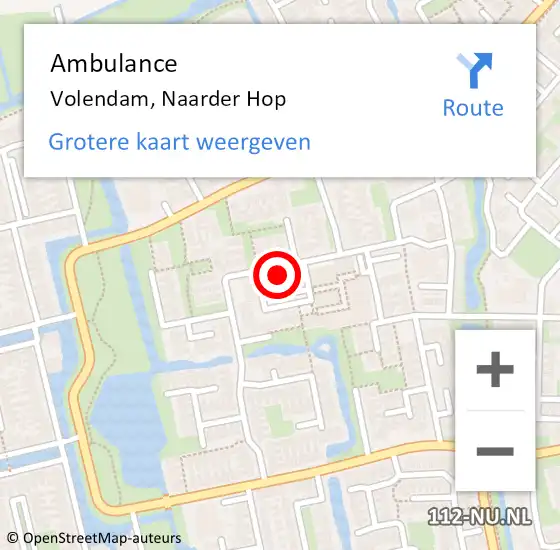 Locatie op kaart van de 112 melding: Ambulance Volendam, Naarder Hop op 2 september 2019 13:14