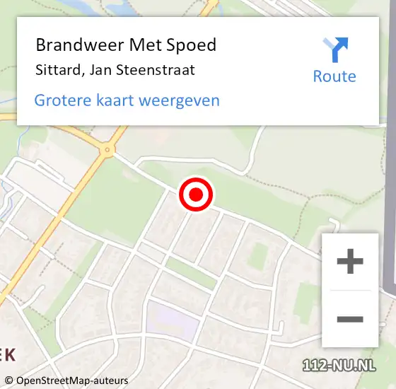 Locatie op kaart van de 112 melding: Brandweer Met Spoed Naar Sittard, Jan Steenstraat op 2 september 2019 13:46