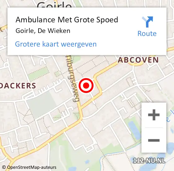 Locatie op kaart van de 112 melding: Ambulance Met Grote Spoed Naar Goirle, De Wieken op 2 september 2019 14:16