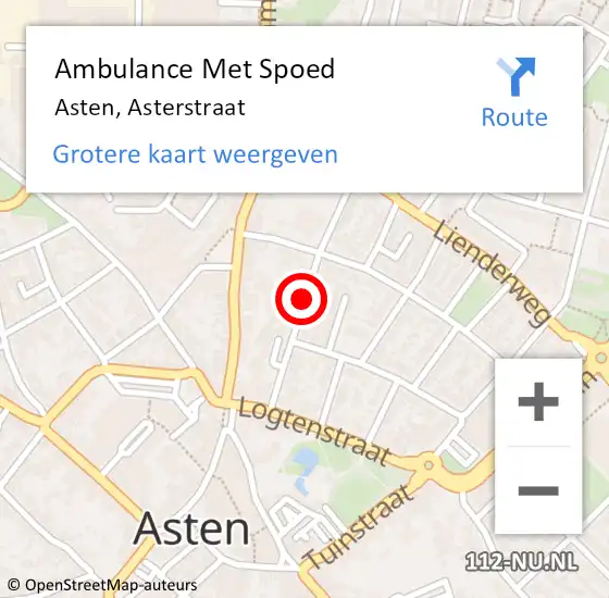 Locatie op kaart van de 112 melding: Ambulance Met Spoed Naar Asten, Asterstraat op 2 september 2019 14:18