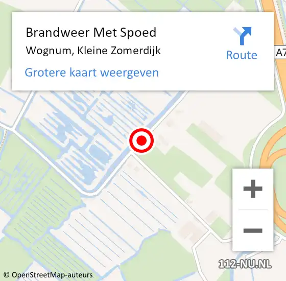 Locatie op kaart van de 112 melding: Brandweer Met Spoed Naar Wognum, Kleine Zomerdijk op 2 september 2019 14:29