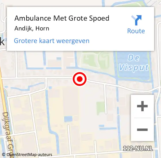 Locatie op kaart van de 112 melding: Ambulance Met Grote Spoed Naar Andijk, Horn op 2 september 2019 14:37