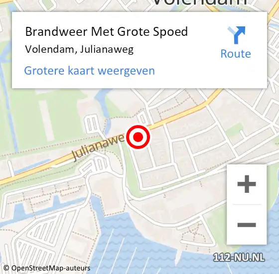 Locatie op kaart van de 112 melding: Brandweer Met Grote Spoed Naar Volendam, Julianaweg op 28 september 2013 14:04