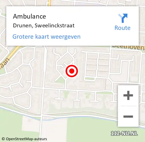 Locatie op kaart van de 112 melding: Ambulance Drunen, Sweelinckstraat op 2 september 2019 15:01