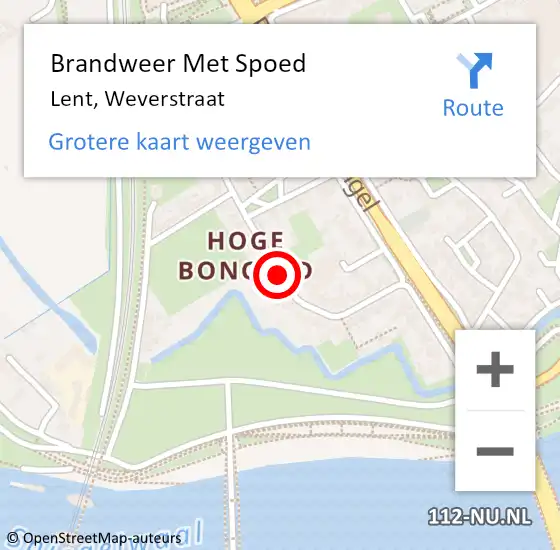 Locatie op kaart van de 112 melding: Brandweer Met Spoed Naar Lent, Weverstraat op 2 september 2019 15:06