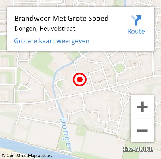 Locatie op kaart van de 112 melding: Brandweer Met Grote Spoed Naar Dongen, Heuvelstraat op 2 september 2019 15:41