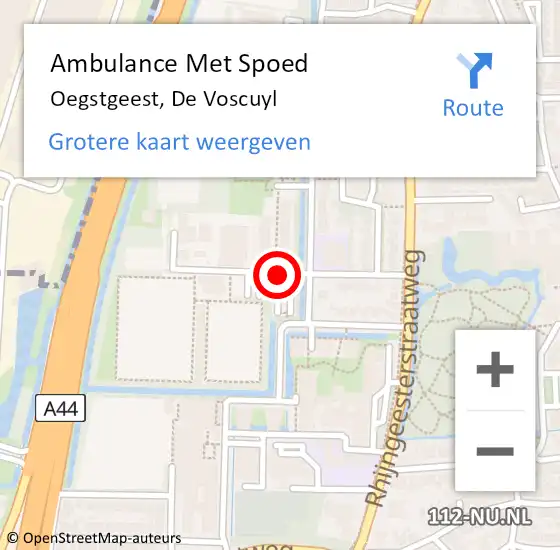 Locatie op kaart van de 112 melding: Ambulance Met Spoed Naar Oegstgeest, De Voscuyl op 2 september 2019 15:41