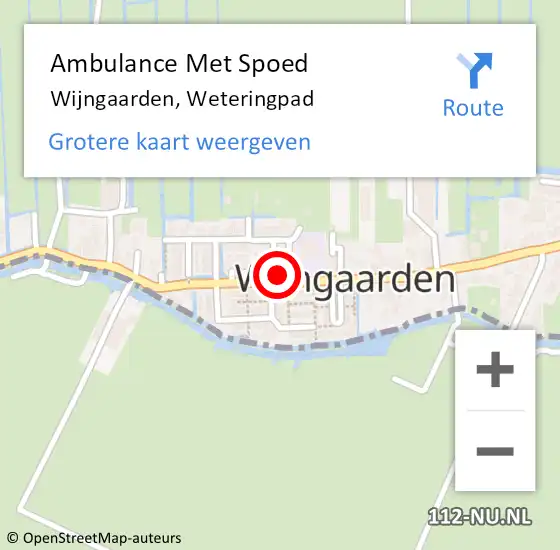 Locatie op kaart van de 112 melding: Ambulance Met Spoed Naar Wijngaarden, Weteringpad op 2 september 2019 16:46