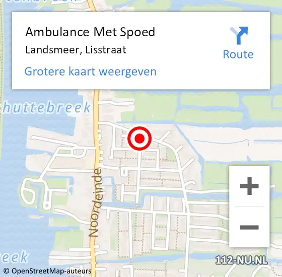 Locatie op kaart van de 112 melding: Ambulance Met Spoed Naar Landsmeer, Lisstraat op 2 september 2019 16:53