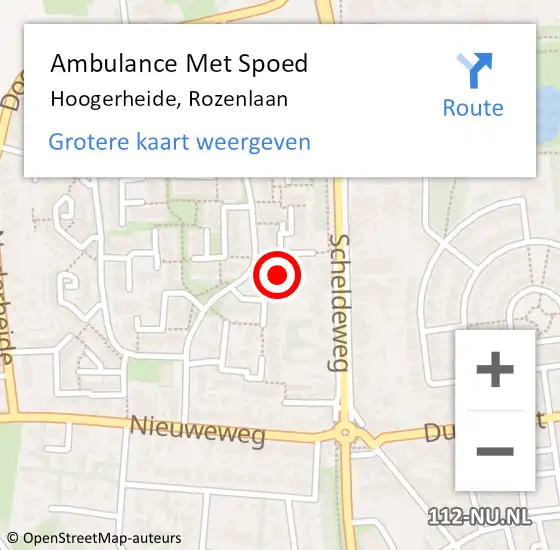 Locatie op kaart van de 112 melding: Ambulance Met Spoed Naar Hoogerheide, Rozenlaan op 2 september 2019 17:14