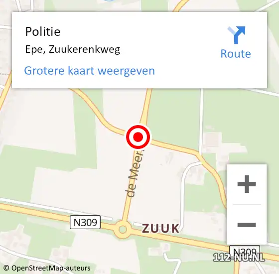 Locatie op kaart van de 112 melding: Politie Epe, Zuukerenkweg op 2 september 2019 17:15