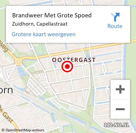 Locatie op kaart van de 112 melding: Brandweer Met Grote Spoed Naar Zuidhorn, Capellastraat op 2 september 2019 19:26