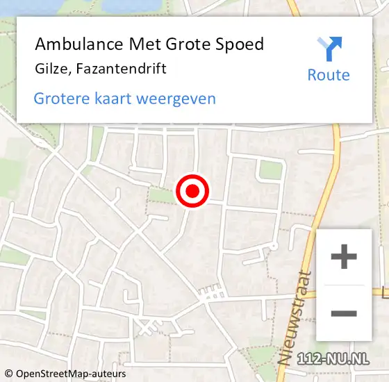 Locatie op kaart van de 112 melding: Ambulance Met Grote Spoed Naar Gilze, Fazantendrift op 2 september 2019 19:36
