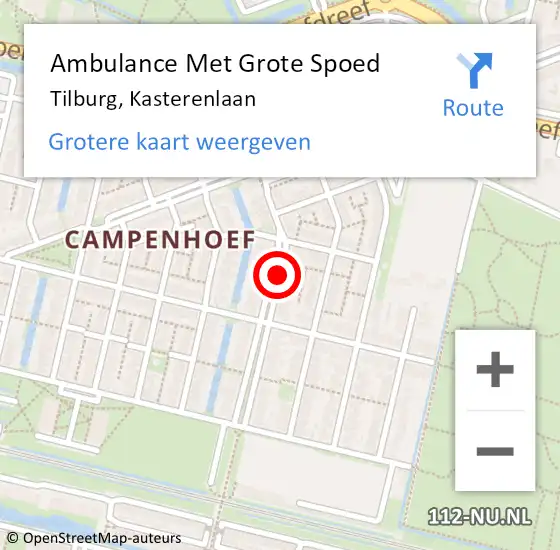 Locatie op kaart van de 112 melding: Ambulance Met Grote Spoed Naar Tilburg, Kasterenlaan op 2 september 2019 21:24