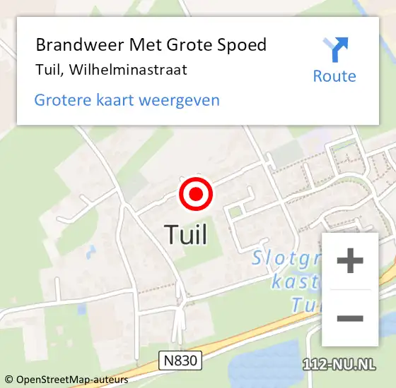 Locatie op kaart van de 112 melding: Brandweer Met Grote Spoed Naar Tuil, Wilhelminastraat op 3 september 2019 00:58