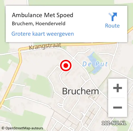 Locatie op kaart van de 112 melding: Ambulance Met Spoed Naar Bruchem, Hoenderveld op 3 september 2019 02:02